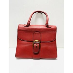 AUTHENTIC DELVAUX Brillant MM Hand Bag Red Leather No Straps Vintage